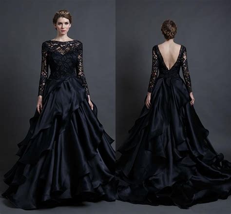 2016 Gothic Black Wedding Dresses Robe De Mariage Lace Long Sleeve