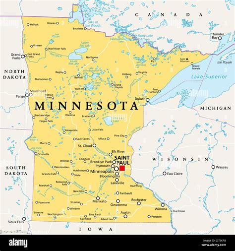 Minnesota Mn Mapa Político Con La Capital Saint Paul Y El área