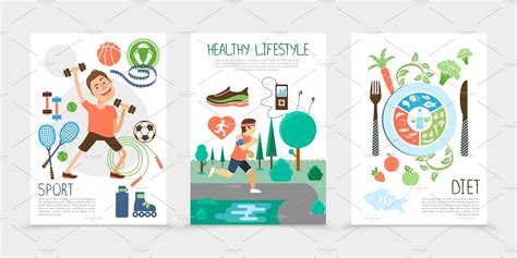 Flat Healthy Lifestyle Brochures Pre Designed Photoshop Graphics