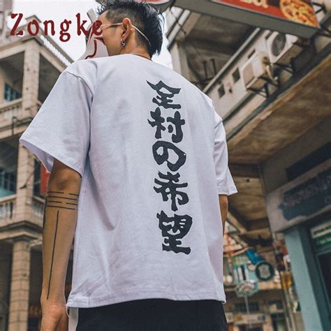 zongke japan style harajuku t shirt men streetwear words hope printed t shirt men funny t shirts