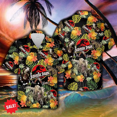 Jurassic Park Hawaiian Button Up Shirt Jurassic Park Tropical Dinosaur