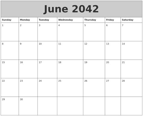 June 2042 My Calendar