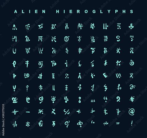 Alien Hieroglyphs Symbols Design For Stickers Logo Web And Mobile