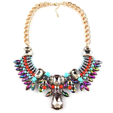 Festive Glam Aurora Borealis Multicolored Crystal Rows Statement Necklace