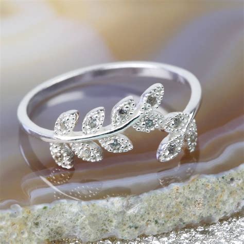 Sterling Silver Cubic Zirconia Leaf Ring By Lisa Angel