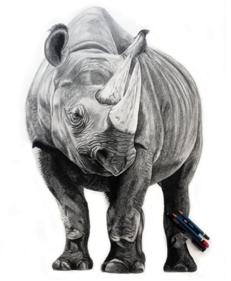 Black Rhino In Colored Pencil And Graphite 22x30 Inches Big Prints