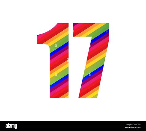 17 Number Rainbow Style Numeral Digit Colorful Seventeen Number Vector