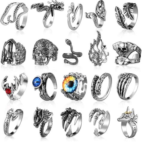 Hicarer 20 Pieces Vintage Punk Rings Set Adjustable Gothic Claw Octopus