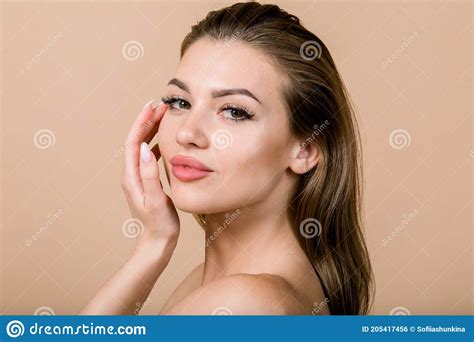 Close Up Beauty Portrait Of Young Attractive Caucasian Blond Lady With