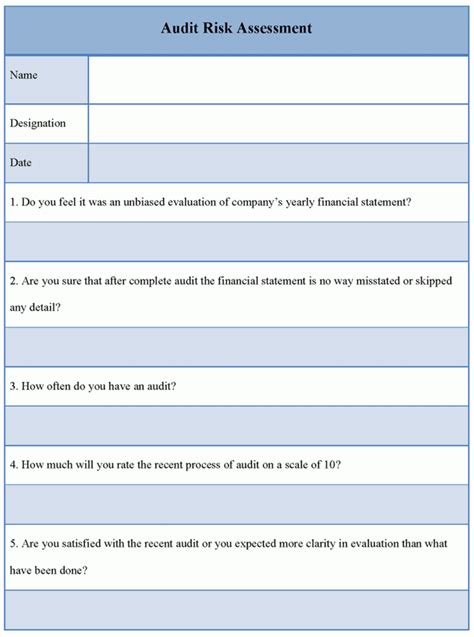 Assessment Template For Audit Risk Template Of Audit Risk Assessment