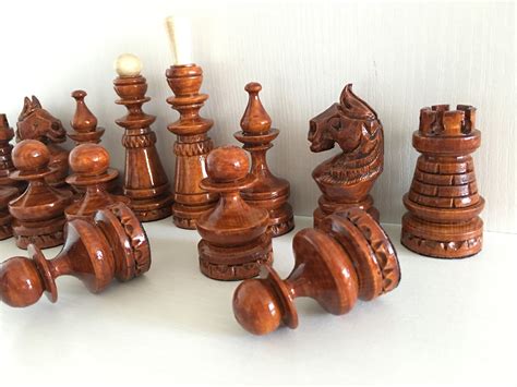 Wood Chess Pieces Set 32 Pieces Hand Carved Chess Pieces Etsy