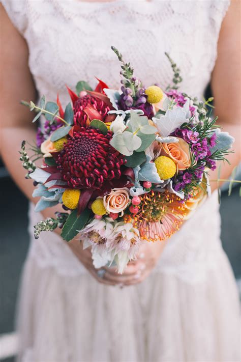 Colourful Waratah Wedding Bouquet With Australian Native
