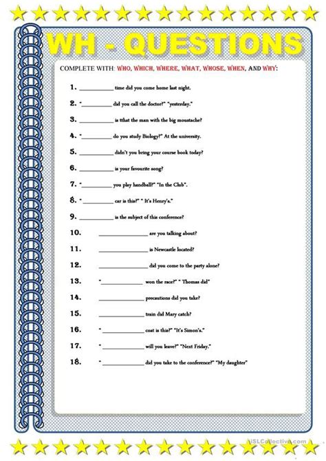 Wh Questions English Esl Worksheets First Grade Reading
