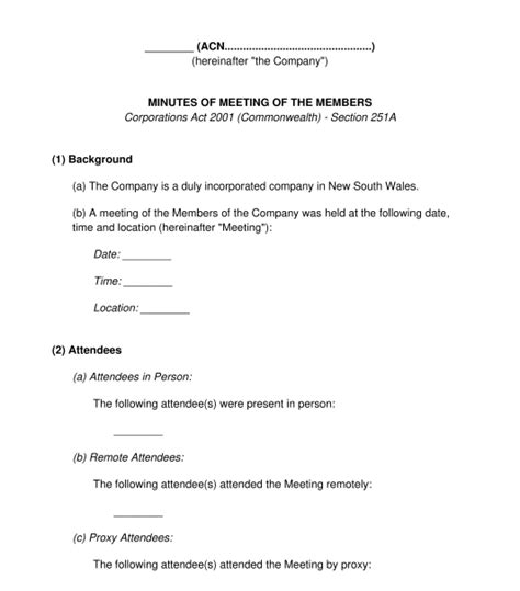 Minutes Of Shareholders Meeting Sample Template