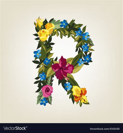 R Letter Flower Capital Alphabet Colorful Font Vector Image
