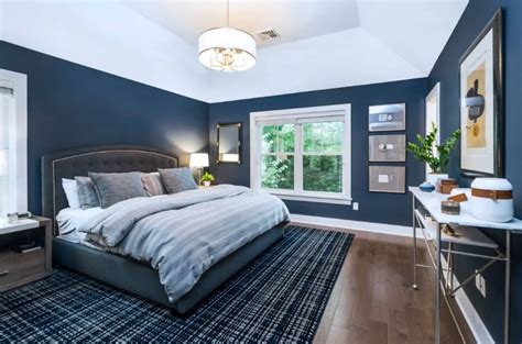 Using the brown walls and flooring as a base, introduce lighter shades of brown, such as sand, latte or beige. 50 Blue Primary Bedroom Ideas (Photos) | Dark blue ...
