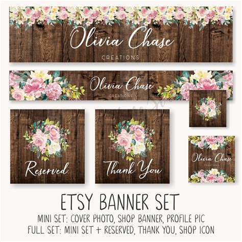 Etsy Banner Set Rustic Floral Banner Peonies Roses Flowers Etsy