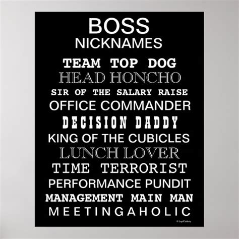 Funny Boss Nicknames And Job Titles Office Poster Zazzleca