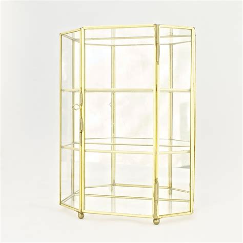 Brass And Glass Curio Cabinet Wall Or Table Display Mirrored