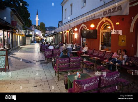 Nightlife In Baščaršija Ottoman Quarter To The Right The Caffe