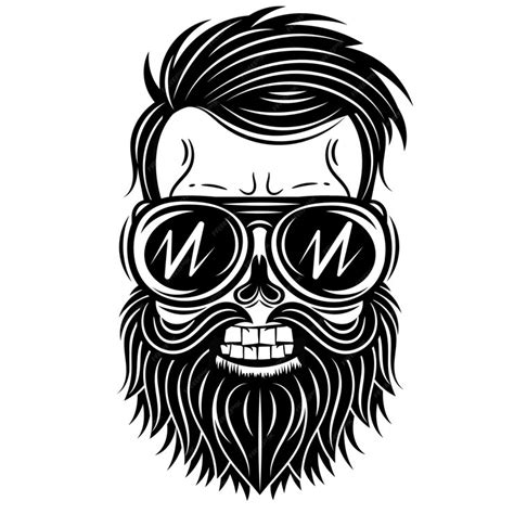 Premium Vector Monochrome Illustration Of A Skull With A Beard Mustache Hipster Haircut And