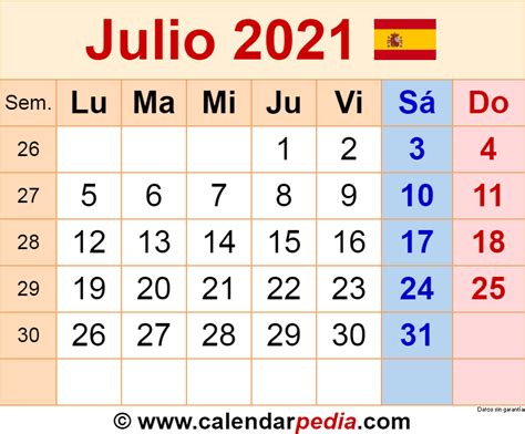 Julio 2021 Calendario Para Escribir Calendarios Imprimibles Calendario