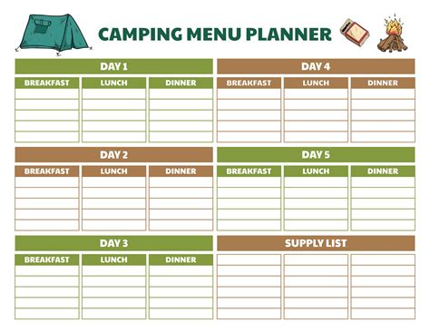 Printable Camping Meal Plan Template Printable Templates My Xxx Hot Girl