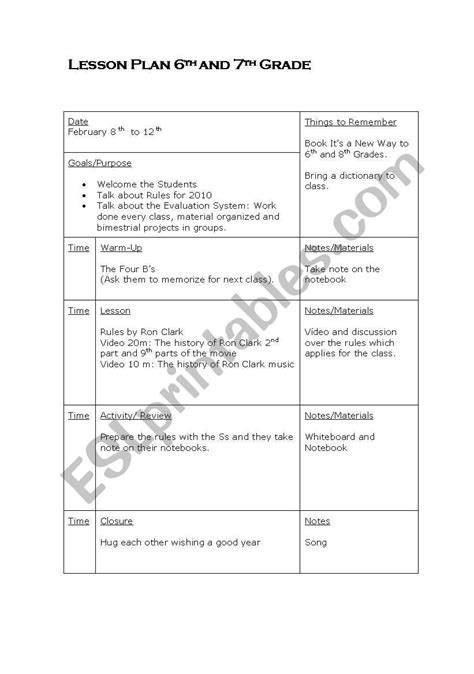 English Worksheets Lesson Plan