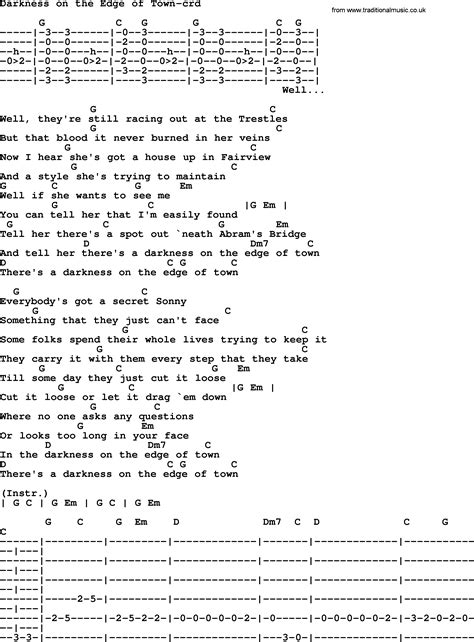 Bruce Springsteen Song Darkness On The Edge Of Town Lyrics And Chords