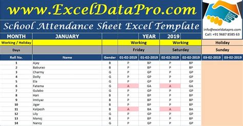 Download School Attendance Sheet Excel Template Exceldatapro