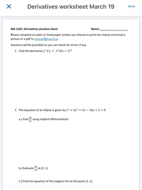 Derivative Worksheet With Answers Worksheets For Kindergarten