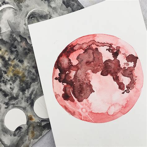 Watercolor Illustration Watercolor Red Moon Lunar Eclipse Painting