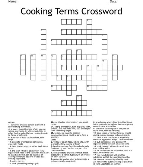 Cooking Terms Crossword Wordmint