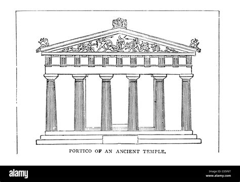 Vintage Engraving Showing The Portico Of An Ancient Greek Or Roman