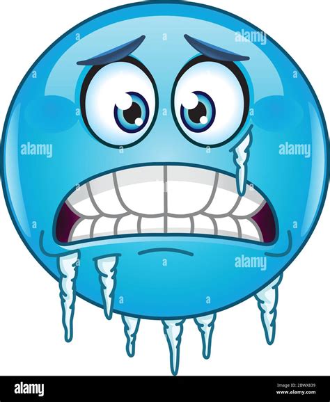 Blue Cold Freezing Face Emoticon With Icicles Clinging To Its Jaw And