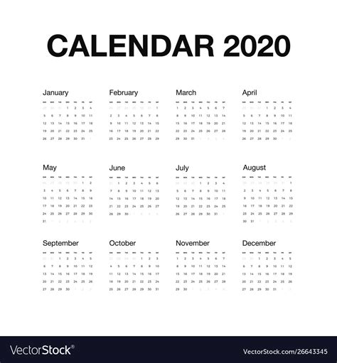 Minimalistic Desk Calendar 2020 Year Design Vector Image