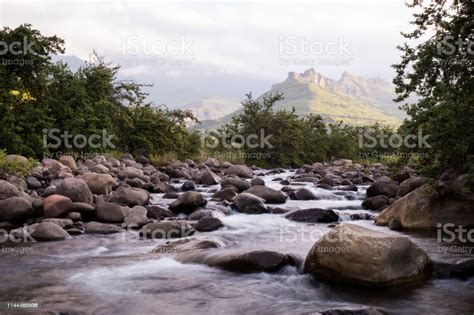 Tugela River And The Amphitheatre In The Kwazulunatal Drakensberg Stock