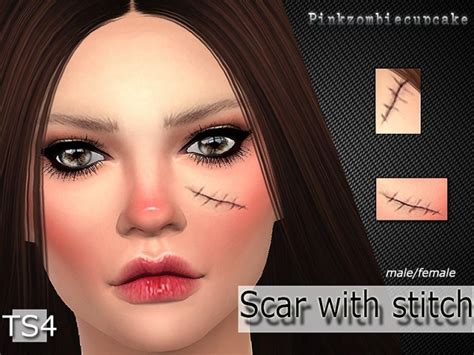 Шрам Scar With Stitch от Pinkzombiecupcakes Грим для Sims 4