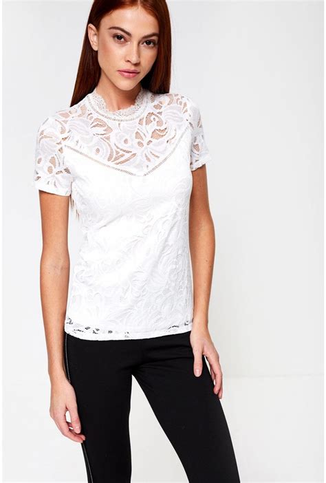 Vila Stasia Short Sleeve Lace Top In White Iclothing