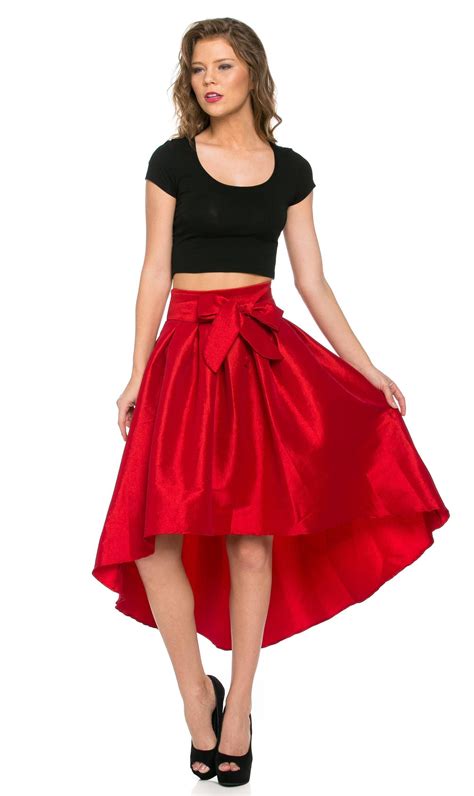 Plus Size High Low Taffeta Pleated Midi Skirt In Red Soho Girl Red