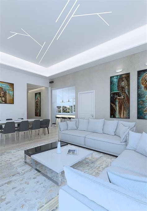 Amazing Living Room With Modern Ceiling Lighting 3d Model