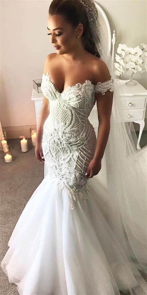 Mermaid Wedding Dresses Off The Shoulder Sweetheart Lace Witn Veil
