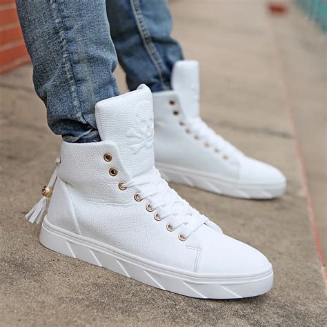 2016 Mens White High Top Shoes Personality Skull Mens Hip Hop Fashion