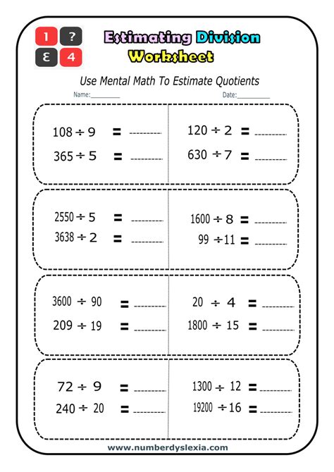 Estimating Division Using Compatible Numbers Worksheet