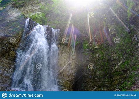 Waterfall With Sunlight In Forest Stock Photo Image Of Carpathian