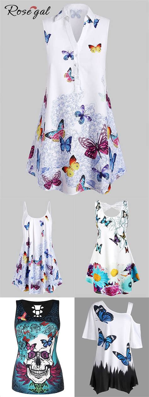 Rosegal Plus Size Butterfly Print Tops Ideas Women Summer Fashion Tops