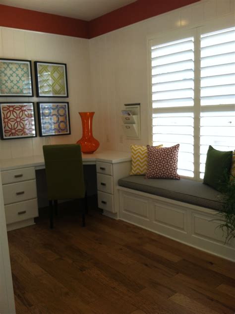 Seen in bluffview, a dallas community. Built in desk with bench in bright room | Desk design ...
