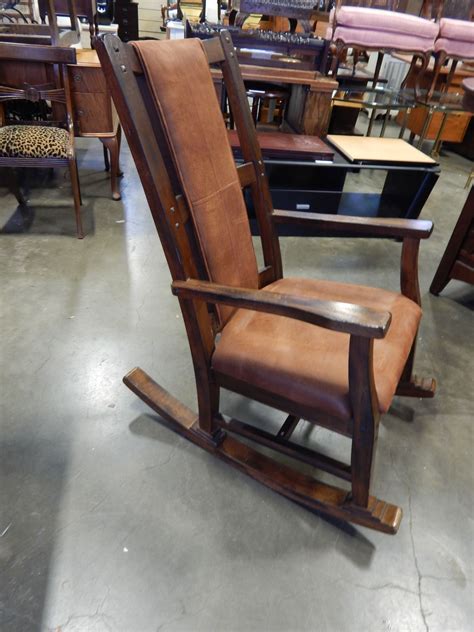Rustic Wood And Leather Rocking Chair Big Valley Auction