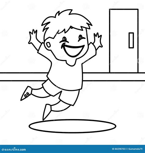 Enthusiastic Child Jumping Coloring Page Stock Image Cartoondealer