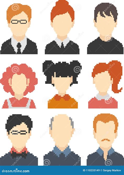 Set Of Pixel Faces Stock Vector Illustration Of Retro 110233149